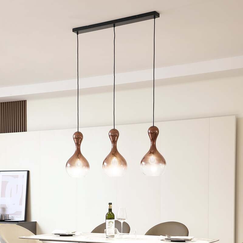 Lucande Hängeleuchte Lyrisa LED Pendelleuchte dimmbar kupfer schwarz 3-flg 22cm - 4251911778298