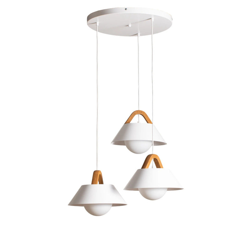 Luminex Hängelampe Pendelleuchte Funda braun/weiß Ø 64 cm Stahl Holz 3-flg - 5907565935073