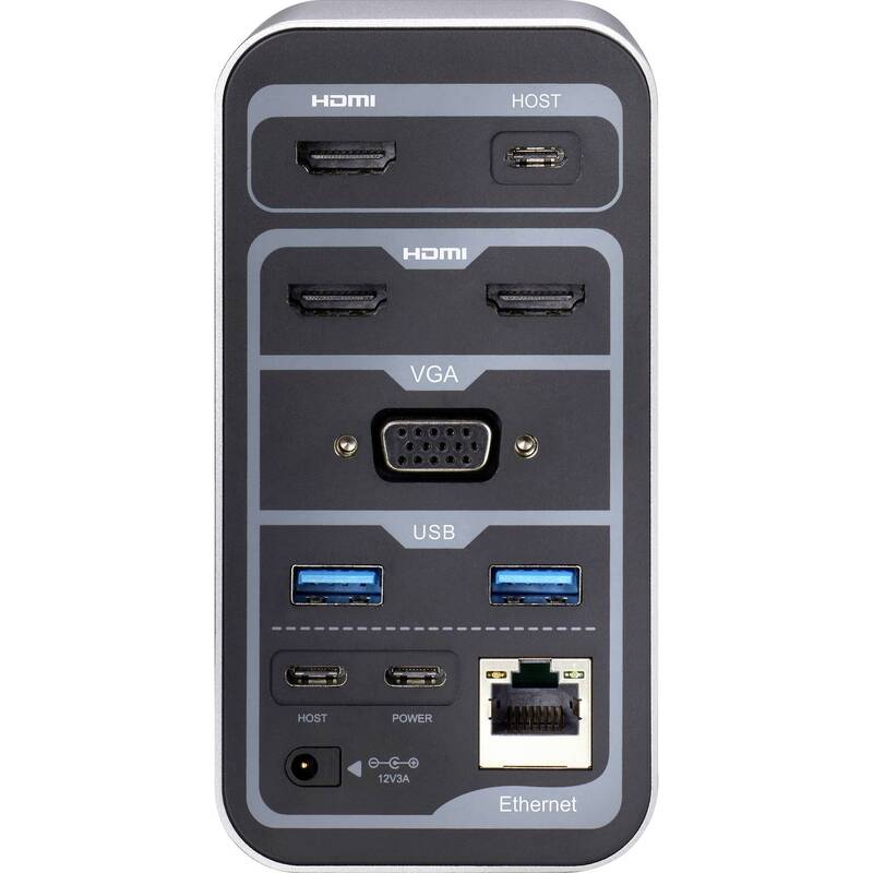 Renkforce USB-C Dockingstation RF-DKS-650 HDMI 4 Monitore Grau Ladefunktion - 4064161037431