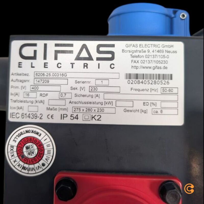 Gifas Electric CEE Stromverteiler Vollgummi 6206-25.00316G IP54 6 Steckdosen - 4251401406588