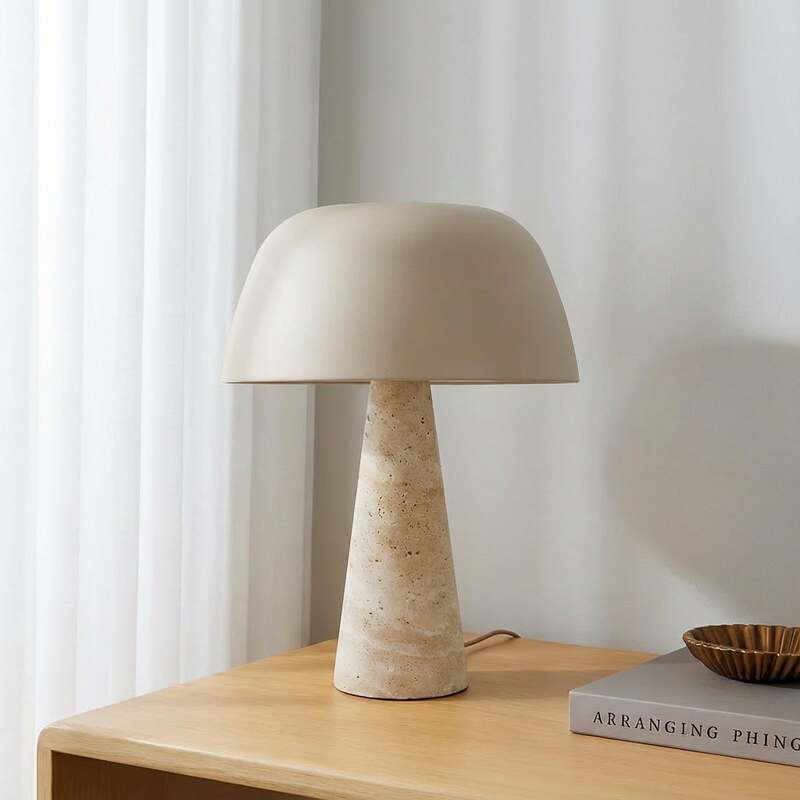 Lindby Tischleuchte Magritt beige Metall Stein 41 cm E27 Schalter am Kabel - 4251911793758