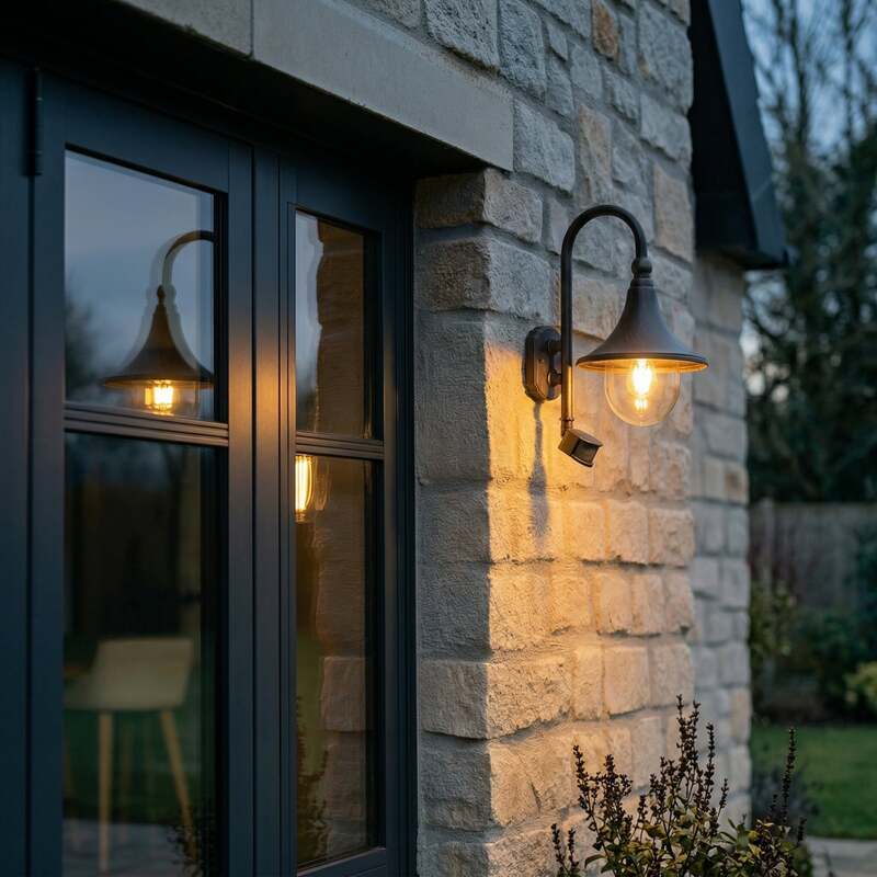 Lindby Außenwandleuchte Daphne LED Wandleuchte mit Sensor E27 schwarz 47cm - 4251096533880