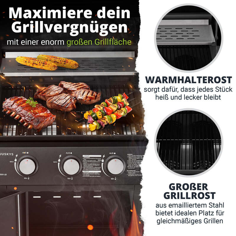 BBQ Gasgrill Louisiana Grillwagen mit 3 Brennern und Abdeckplane schwarz - 4260565523116