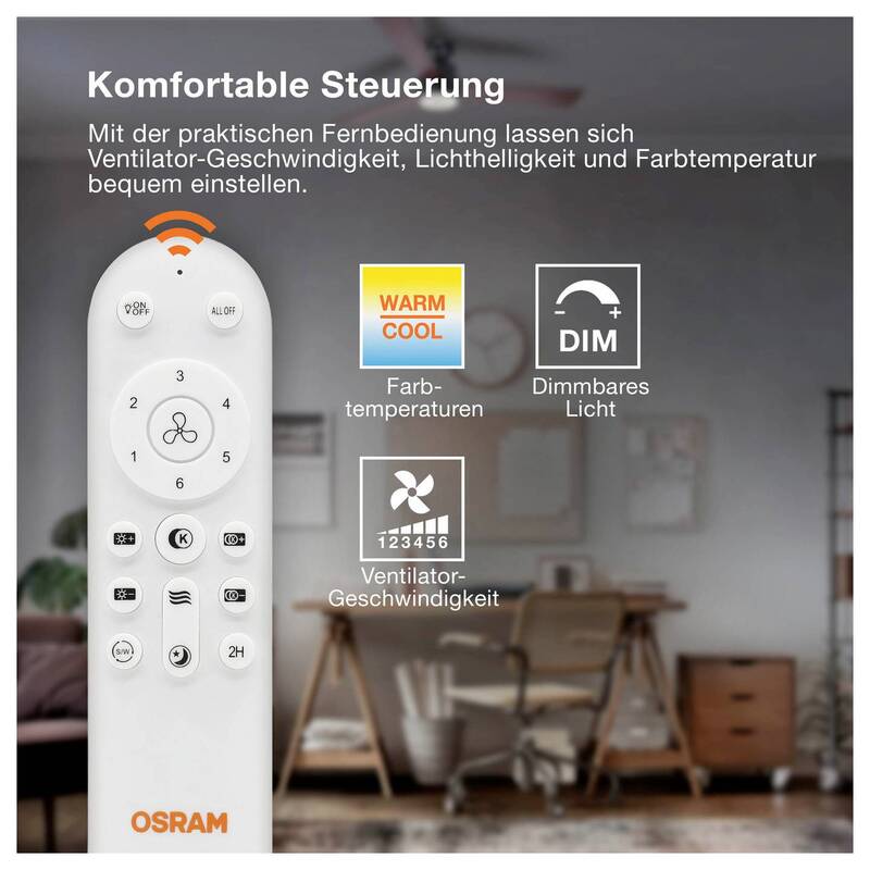 OSRAM Deckenventilator Leste 445mm LED Ventilator dimmbar Fernbedienung weiß - 4058075857735