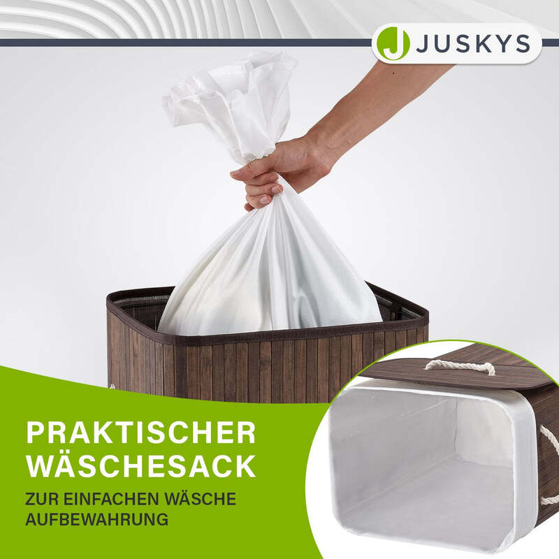 Bambus Wäschekorb Curly Wäschebehälter mit Deckel und Tragegriff 72 Liter braun - 4260565520924