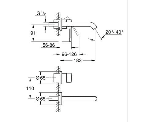 GROHE Essence 2-Loch-WT-Wandbatt Waschtischarmatur 183mm hard graphite gebürstet - 4005176426193