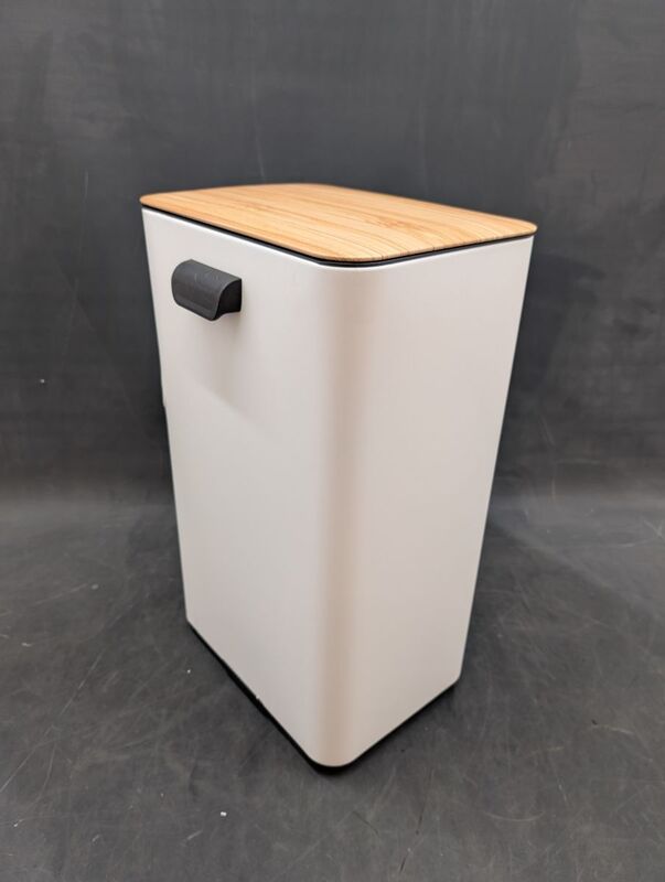 HJH OFFICE CLEAN NATURA Mülleimer Metall Creme/Walnuss 36x62 cm stabil - 4064323107323
