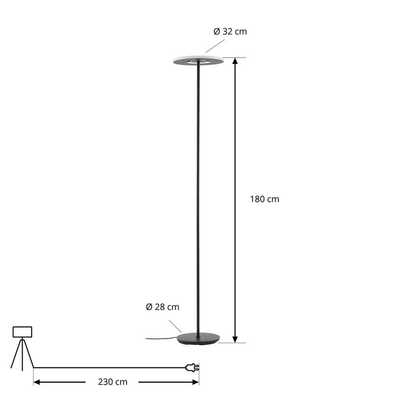 Lucande Stehleuchte Raymond LED dimmbar schwarz CCT 180cm Eisen 3020Lumen - 4255830910005