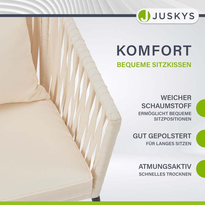 Gartenstuhl 2er Set Rope Stuhl Beige mit Seilgeflecht und Kissen Terrasse Balkon - 4262437184685
