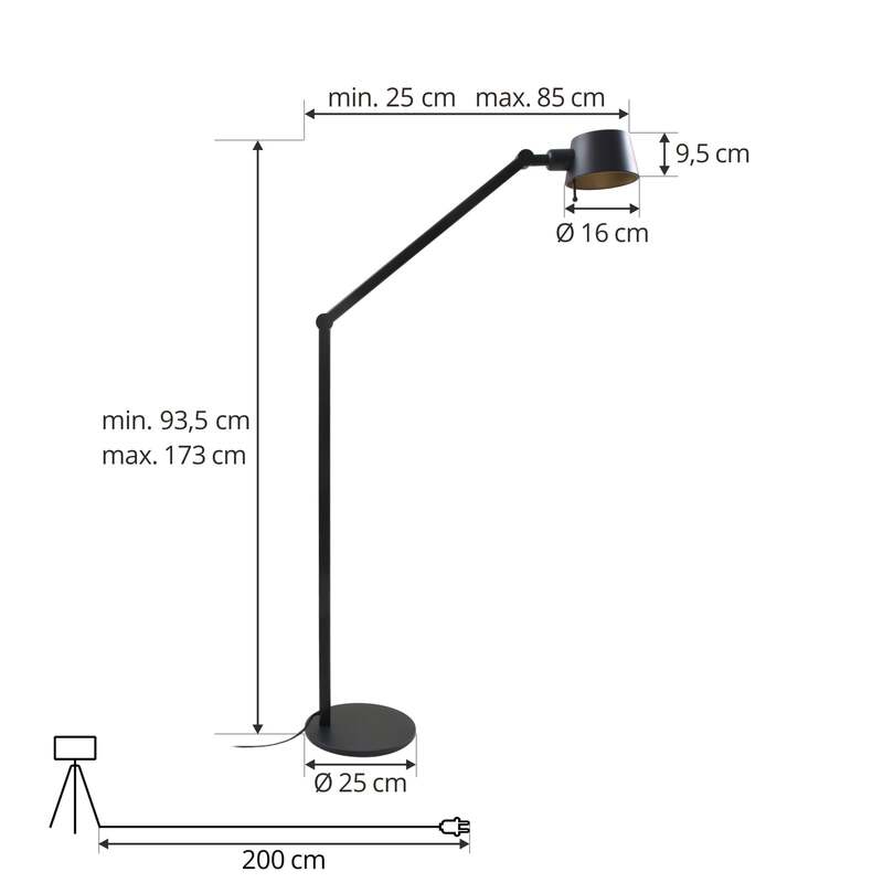 Lucande Stehleuchte Silka Höhe 173 cm schwarz Metall Stehlampe Lampe Leuchte E27 - 4251911778731
