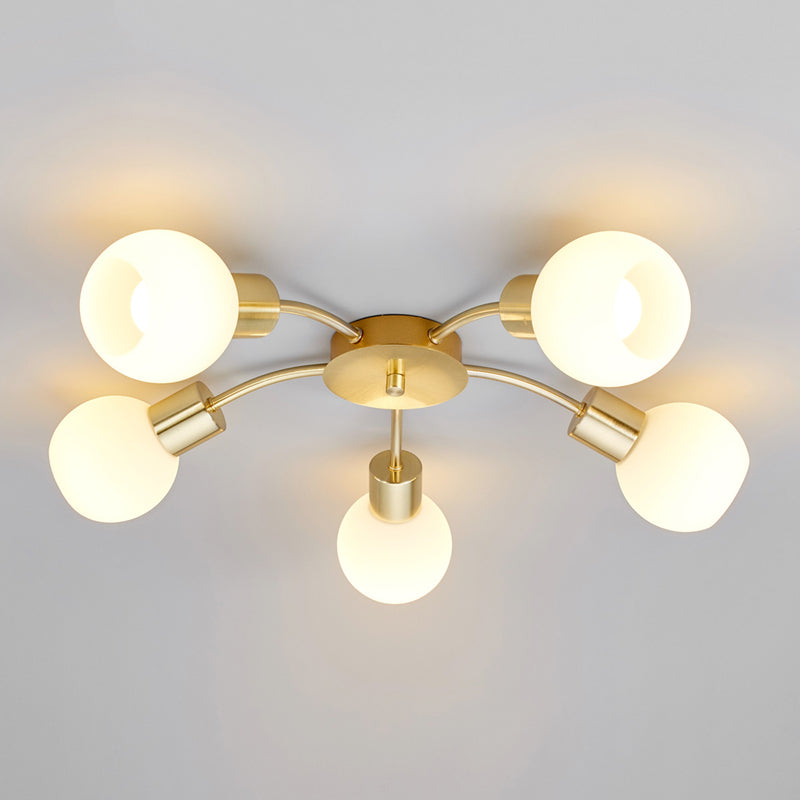 Lindby Deckenlampe Elaina LED Lampe 5-flg dimmbar messing Ø54cm Glas E14 Leuchte - 6291106553413