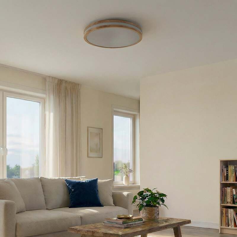Lindby Deckenlampe Emiva LED Leuchte dimmbar Holz hell CCT 50cm 3000K-6500K - 4251911711950