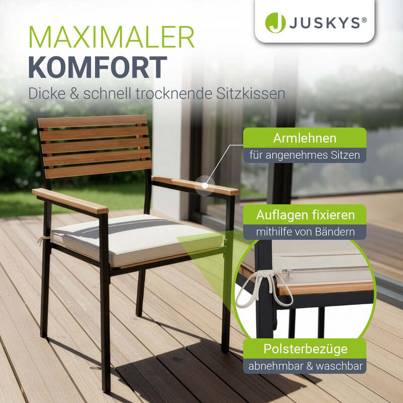 Gartenstuhl Rhodos 2er Set Akazienholz Stahl Outdoor Stuhl mit Kissen schwarz - 00300832