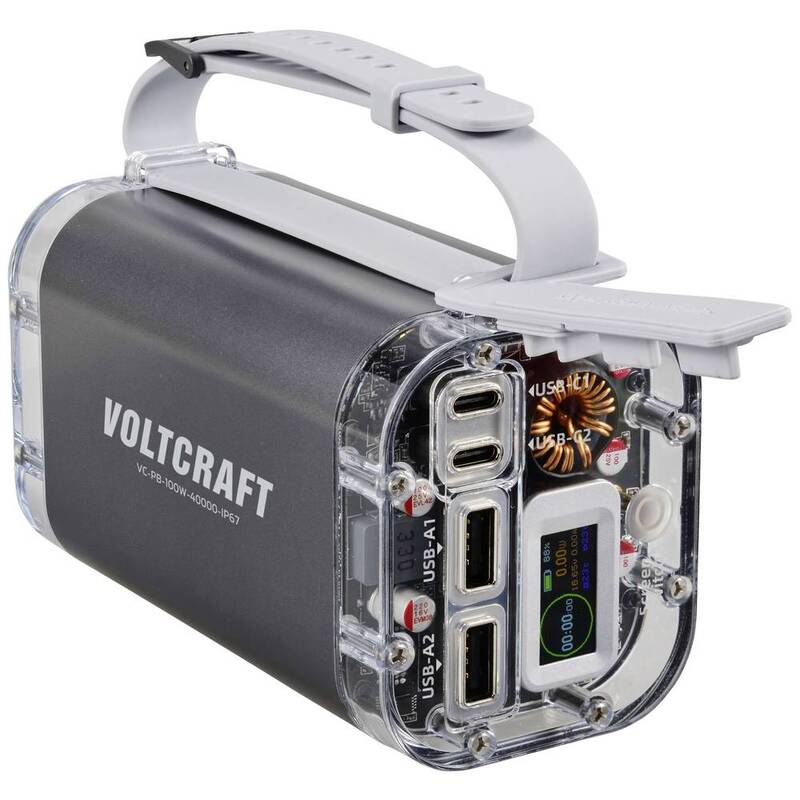 VOLTCRAFT Powerbank Akku Ladegerät LED Taschenlampe Grau Outdoor 40000 mAh IP67 - 4064161313313