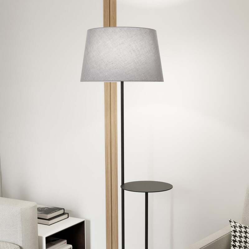 Stehlampe Hotel grau/schwarz Stehleuchte Lampe mit Ablagetisch 150cm Höhe 44cm Ø - 5907106010993