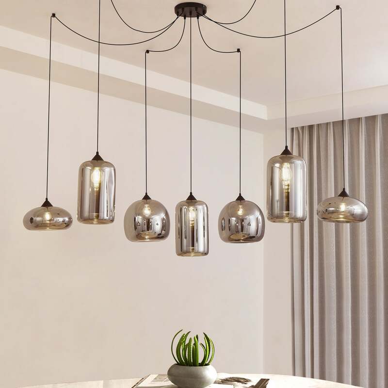 Lindby Hängeleuchte Marla 7-flammig Glas rauchgrau 128cm dimmbar E27 - 4251911797121