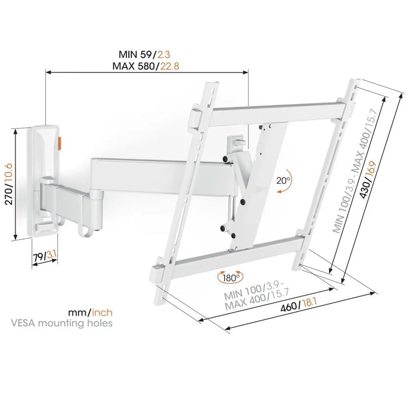 Vogel's TV-Wandhalterung Schwenkbar Neigbar für 32-65 Zoll Fernseher weiß 25kg - 8712285347801