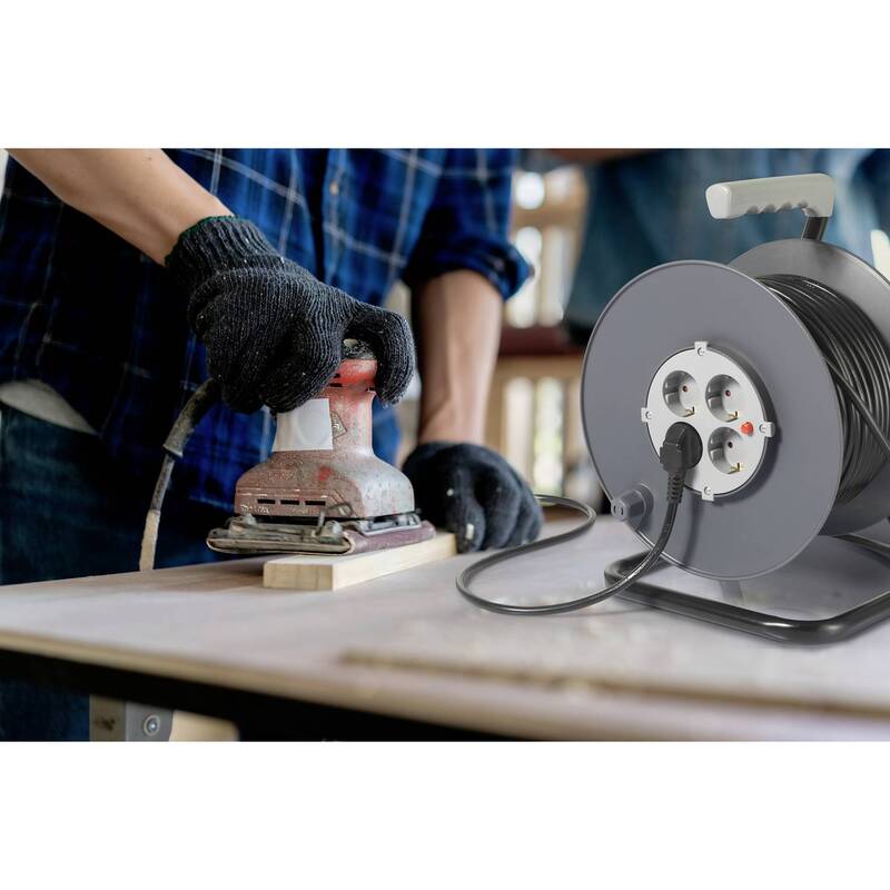 SYGONIX Kabeltrommel 25m 4 Steckdosen Innenbereich 230V 3200W grau Schutzkontakt - 4064161250571