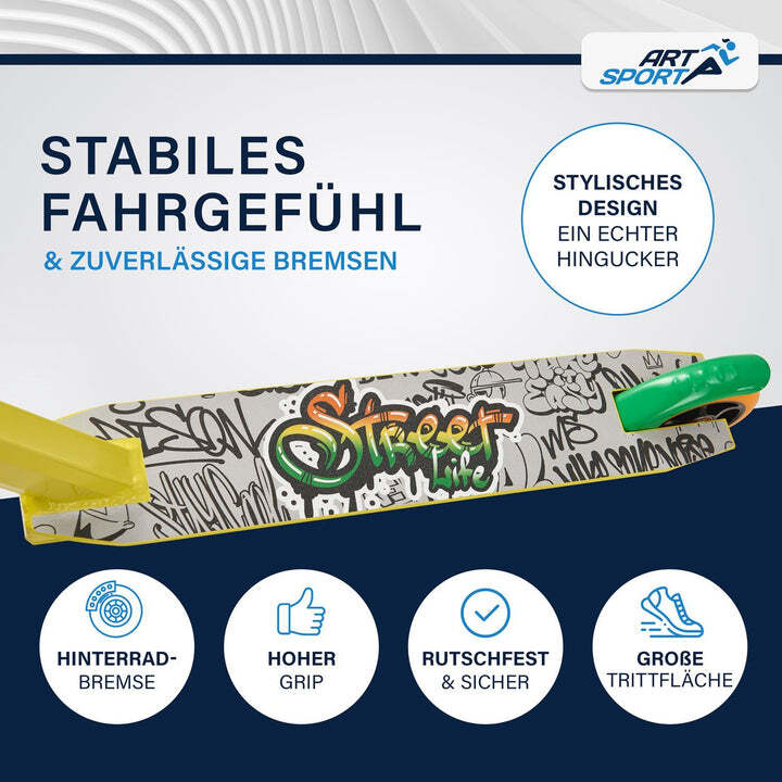 Stunt Scooter Kinder 360° Lenker Roller 100 mm Rollen Skatepark Grün Orange - 4260565526384