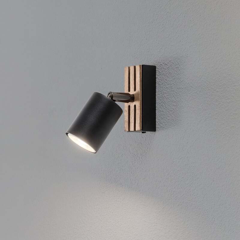 envostar Wandstrahler Wandleuchte Tino schwarz matt Holz Leuchte Wohnzimmer Flur - 4251911782684