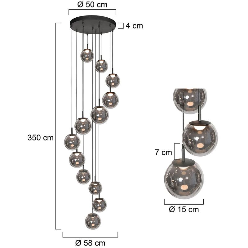 Steinhauer Vide Pendelleuchte Hängeleuchte LED Schwarz 12-flammig Metal - 8712746177930