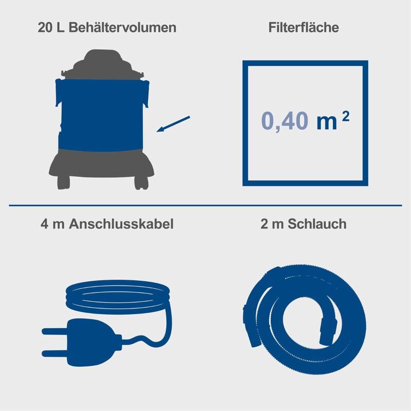 Scheppach Nass- & Trockensauger NTS20 1200W Staubsauger Nasssauger 20l 4m Kabel - 4046664095071