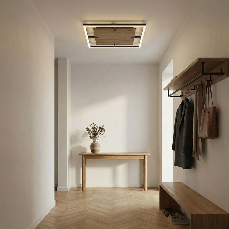 Lucande Deckenleuchte Vectra LED Lampe dimmbar Holz schwarz 50x50cm 3000K - 4255830910982
