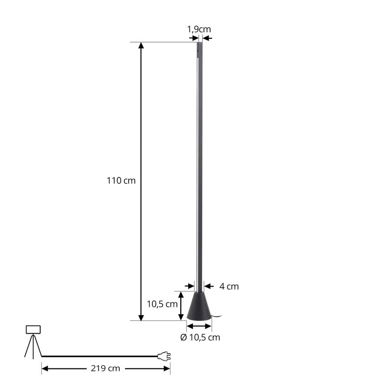 Lucande Stehleuchte Linija Standlampe LED schwarz Sensor Dimmer 110 cm 17W 3000K - 4251911793567