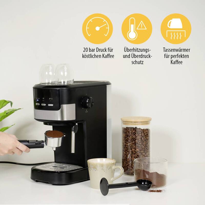 Tristar CM-2278 Espressomaschine 20 bar 1,25 l Edelstahl schwarz mit Dampfdüse - 8712836985483