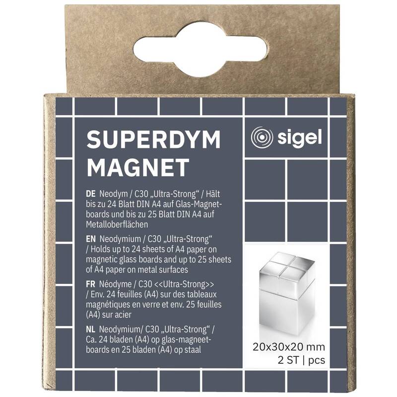 Sigel Magnet Würfel Neodym Magnet C30 Ultra-Strong Alu 20x30x20mm Silber 2 Stück - 4004360794254