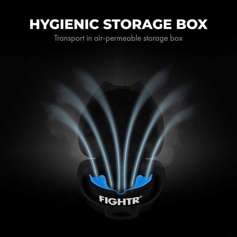 FIGHTR Premium Mundschutz Zahnschutz Boxen MMA inkl. Hygiene Box blau 78x78mm - 4260723850146