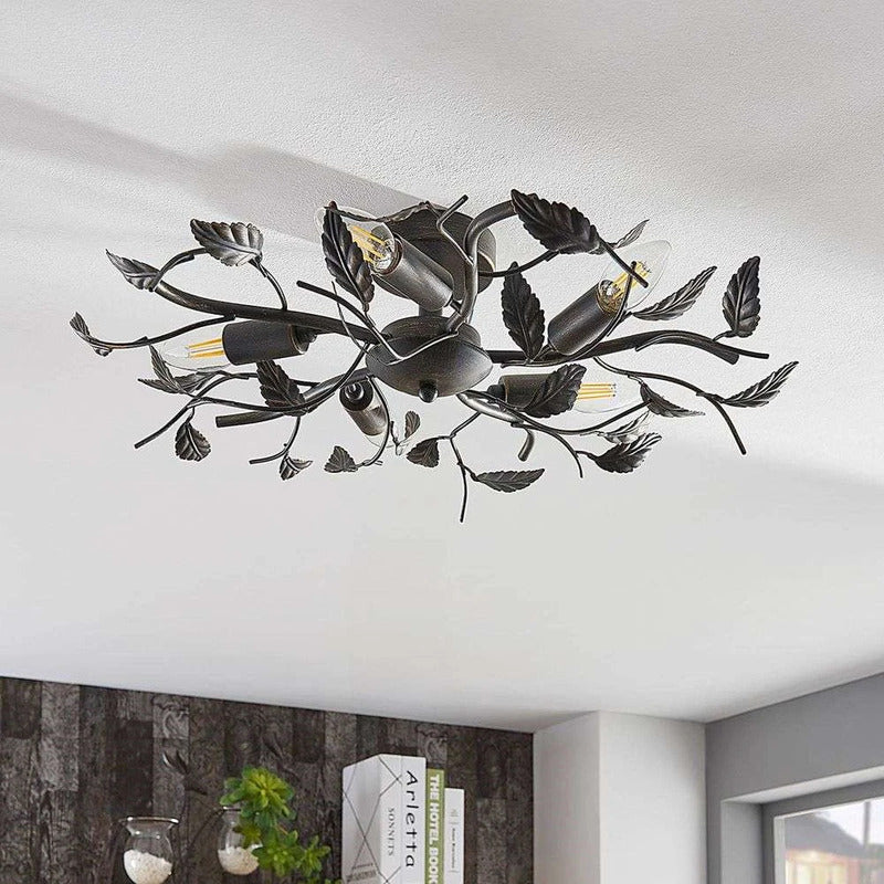 Lindby Deckenlampe Hängeleuchte Lampe Leuchte Yos Blattoptik 5-flmg E14 schw592 - 4251096547160