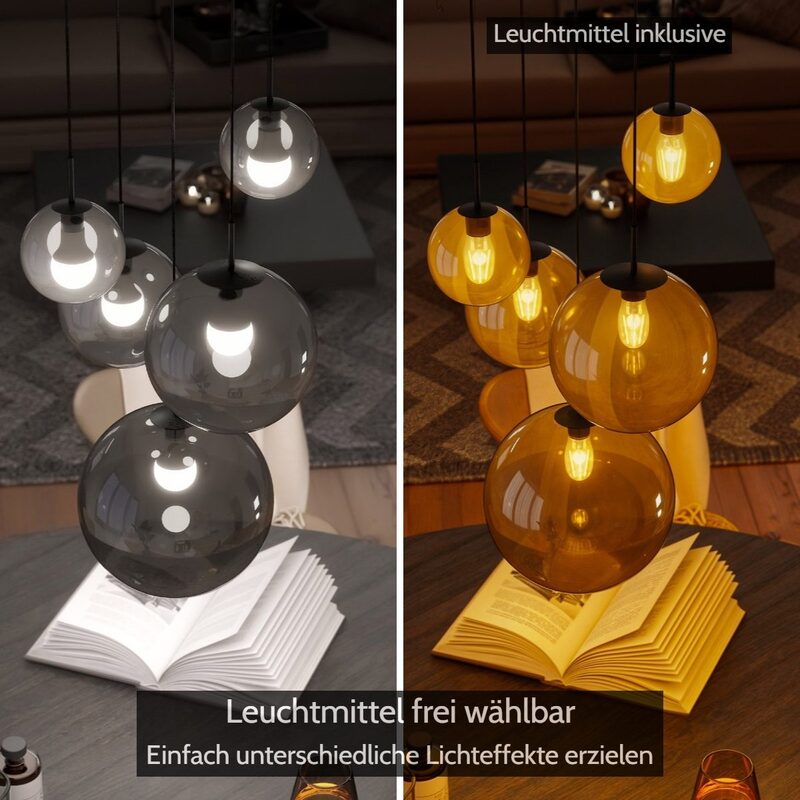 Liadomo Pendelleuchte Vetro Cluster Lampe 5-flammig Rauchglas rauchfarben getönt - 4252008714557