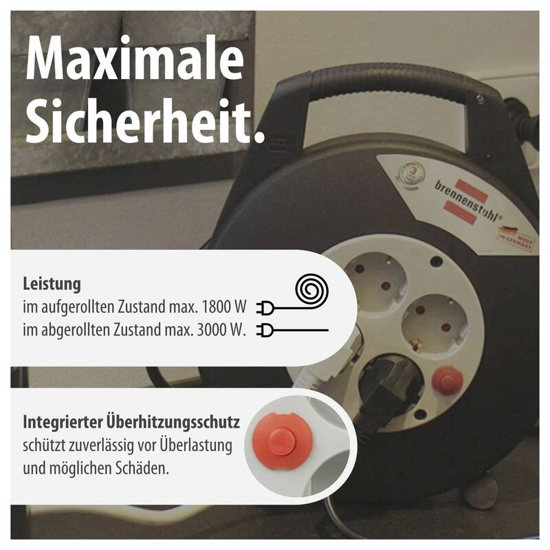 Brennenstuhl Kabeltrommel 5m Stromversorgung 4-fach Schutzkontakt schwarz - 4007123042166