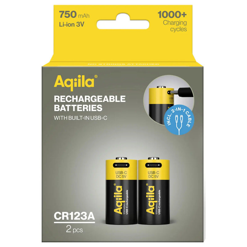 Aqiila Akku CR123A Li-Ion 3V 750mAh wiederaufladbar 2er Set mit Schutzschaltung - 8716778936381