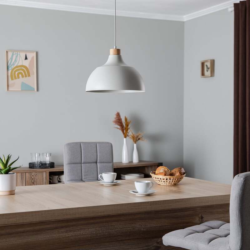 Envostar Hängeleuchte Kaitt LED Pendelleuchte dimmbar beige Holzdetail Ø34cm - 5906135159987