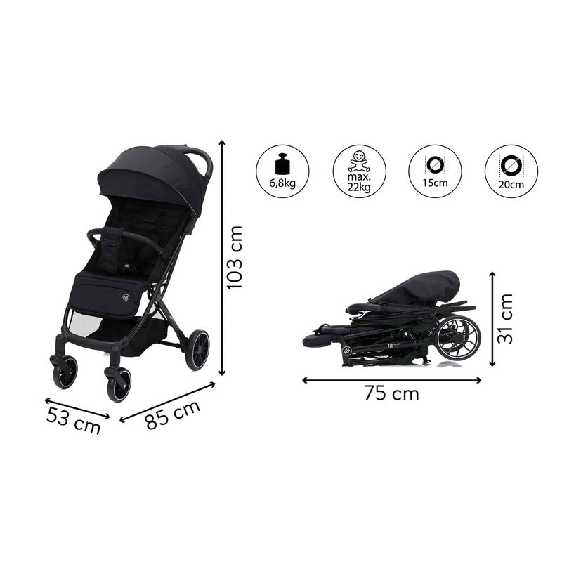 Little One Buggy Rover Schwarz 4-Rad Kinderwagen Sportwagen verstellbar kompakt - 9120140820953