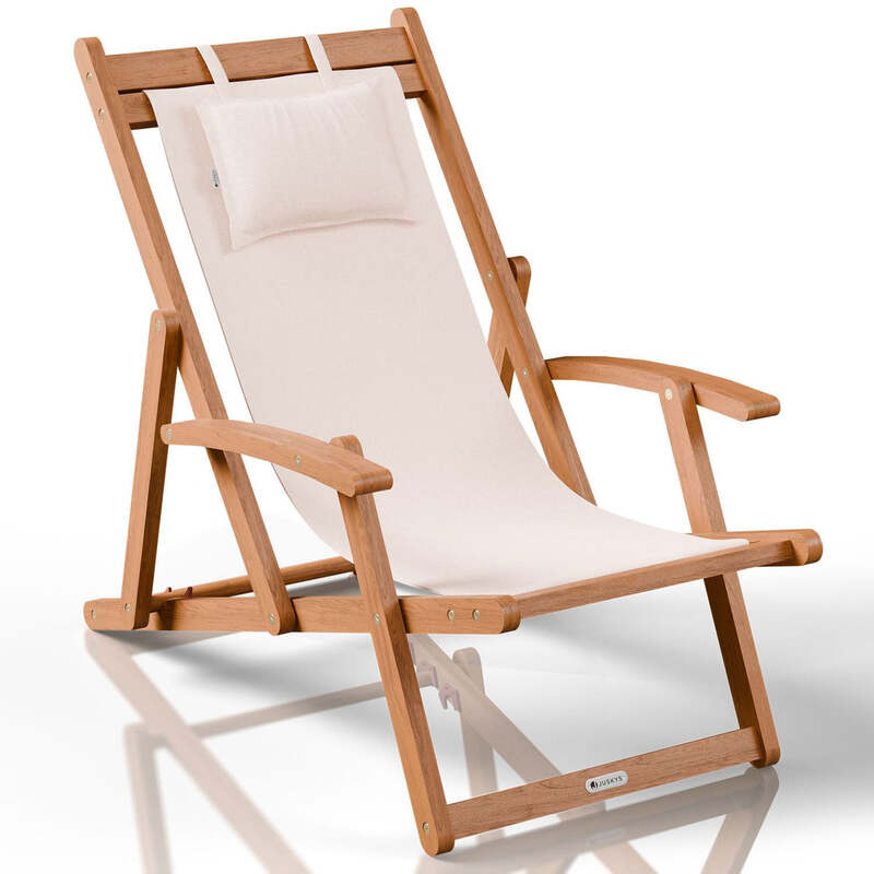 Sonnenliege klappbar Tavira Liegestuhl aus geöltem Akazienholz creme 110x60cm - 4262437187426