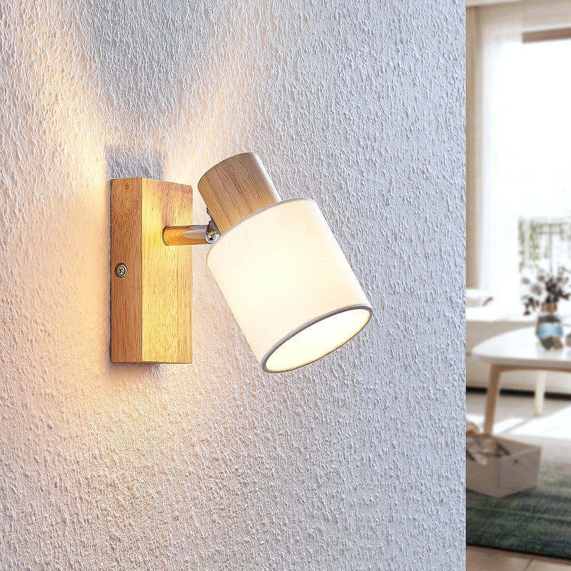 Lindby Deckenspot Wanessa LED Strahler Wandleuchte dimmbar Holz weiß 14cm - 4251096566741