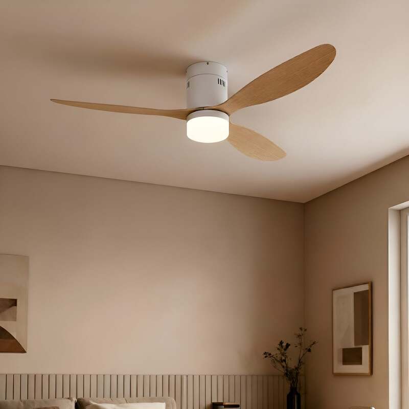 Lucande Deckenventilator Kayu LED Ventilator mit Fernbedienung weiß/holz 132cm - 4251911779943