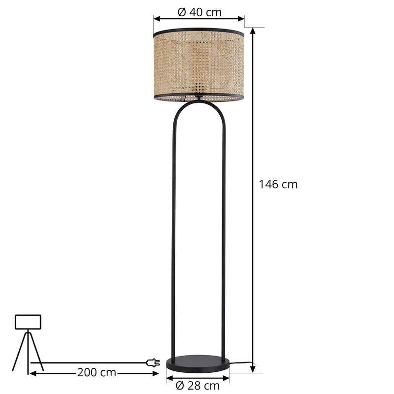 Lindby Stehleuchte Yaelle Rattan schwarz E27 Lampe Leuchte 146 cm hoch 40 cm Ø - 4251911765199