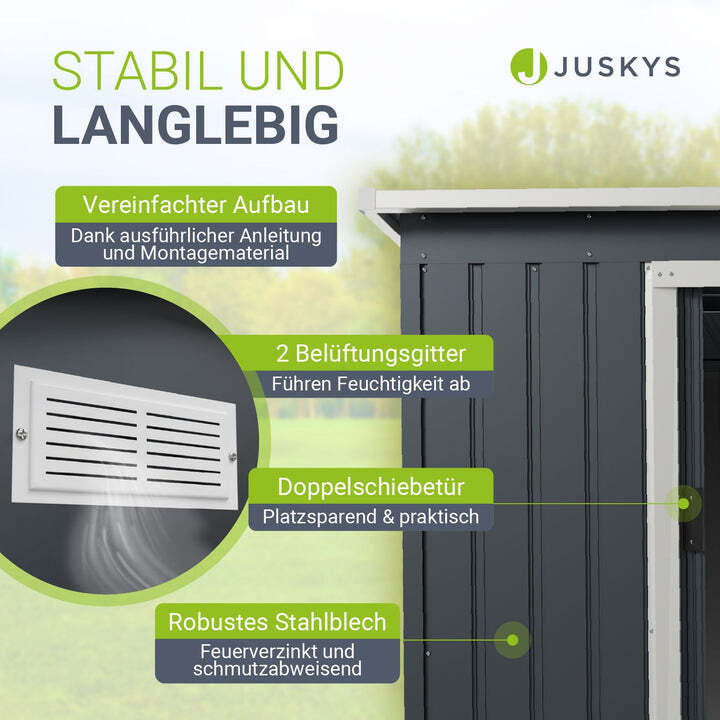 Gerätehaus Metall Geräteschuppen Gr M verzinkter Stahl Fundamentrahmen Anthrazit - 4260304768280