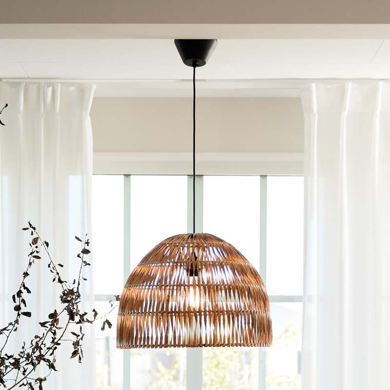 PR Home Hängeleuchte Pendelleuchte Rattan Lace Holz Schwarz Schirm Innenbereich - 7330976138227