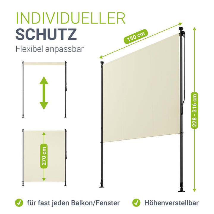 Senkrechtmarkise Barbados Sichtschutz beige UV-beständig 150x310 cm verstellbar - 4262437183831