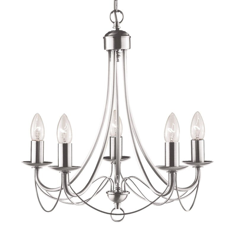 Searchlight Kronleuchter Maypole satin silber fünfflammig Deckenlampe Lampe Deko - 5053423021034