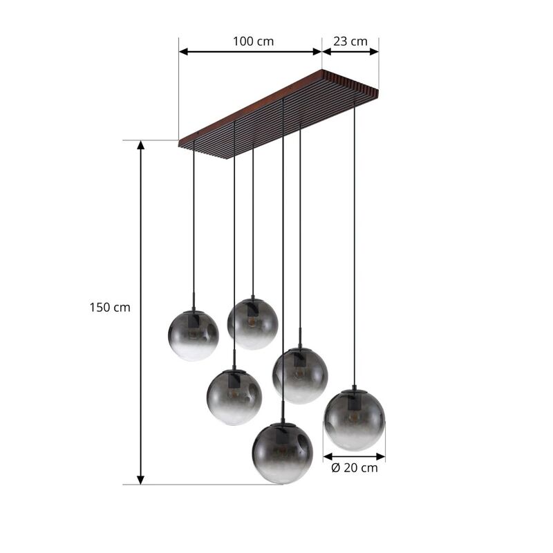 Lucande Veloura Pendant Light, 6-bulb, 100 Cm, Glass, Wood - 4255830901102