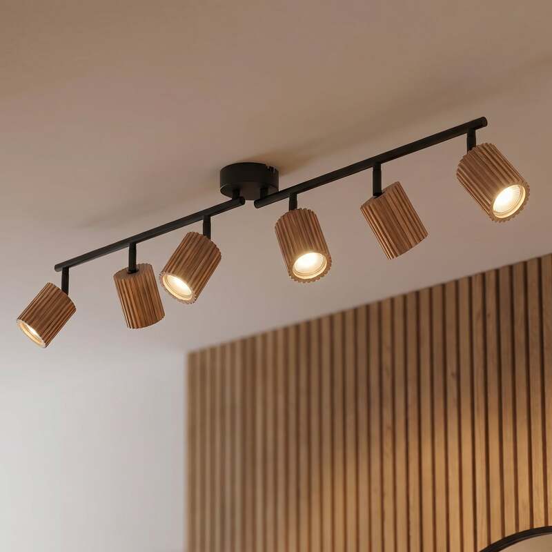 Lindby Deckenstrahler Stralino 6-flammig LED Deckenlampe dimmbar Holz schwarz - 0000010051099