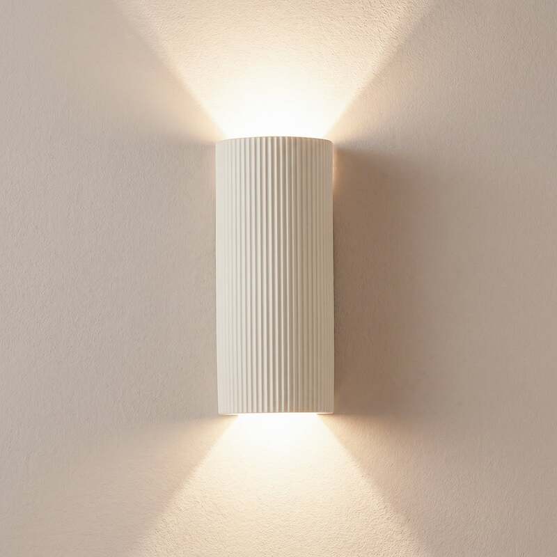 Lindby Wandleuchte Colja Wandlampe Wandlicht Leuchte rund Höhe 30,5 cm Gips weiß - 4251911794229