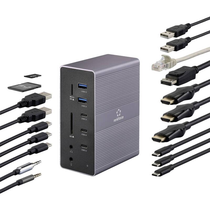 Renkforce USB-C Dockingstation RF-DKS-910 3x HDMI Grau Ladefunktion 7680x4320px - 4064161408859