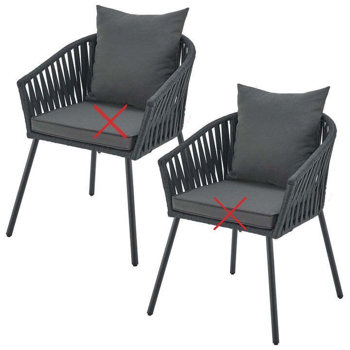 Gartenstuhl Rope 2er Set Stuhl mit Seilgeflecht und Kissen dunkelgrau schwarz - 4262437184661